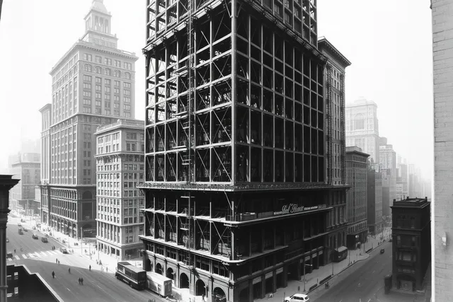 Flatiron Building steel frame under construction in 1902, New York City. Architecture, craft, and design reporting guide