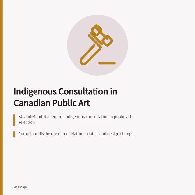 Public art consultation policy card with Indigenous consultation requirements. Why Canadian Public Art Policies Now Require Indigenous Consultation