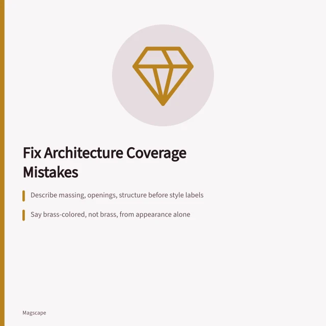 Card on architecture coverage fixes: description, materials, credits. Common architecture and design coverage problems