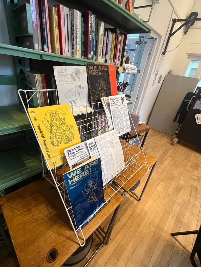 A collection of historical magazines on display in October 2024 in the Feminist Library hall, at the Sojourner Truth centre in Peckham, South London. Exhibition reporting and fact-check checklist