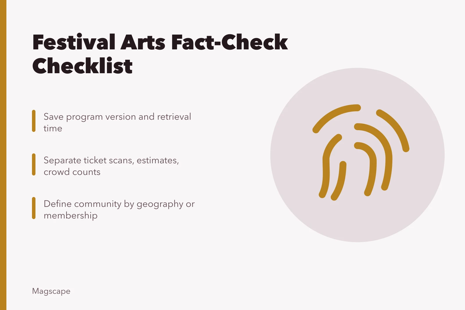 Checklist for verifying festival schedules, credits, attendance, access, and corrections. Festival fact-check checklist for arts coverage