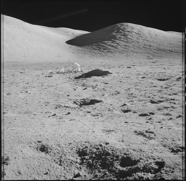 Apollo 17 Hasselblad image from film magazine 136/H - EVA-1. This photo was used in Figure 4-25 of the Apollo 17 Preliminary Science Report (SP-330, 1973), which has the following. Film and television coverage forms compared