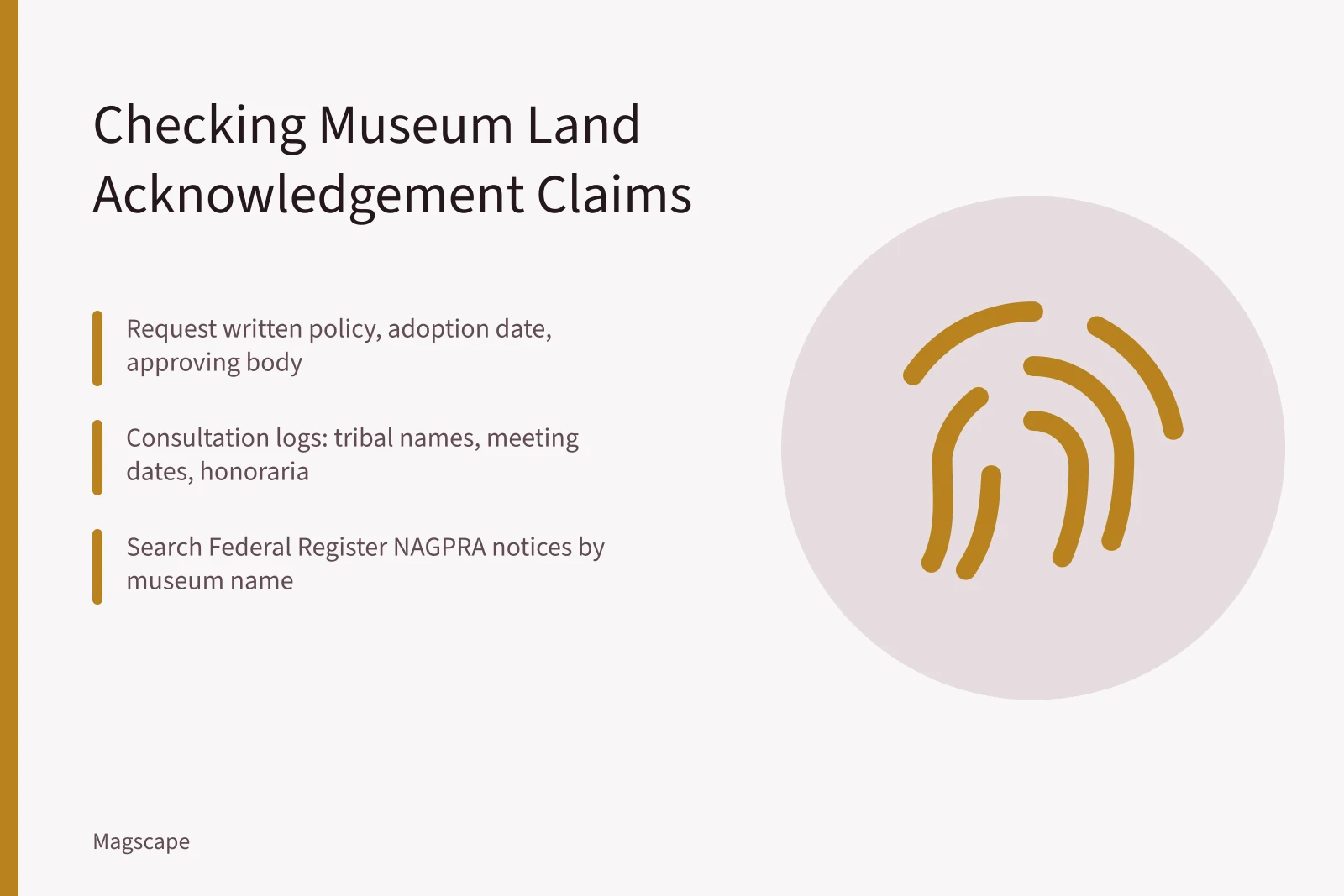 Checklist for verifying museum Indigenous land acknowledgement claims against public records. How US Museums Report Indigenous Land Acknowledgements