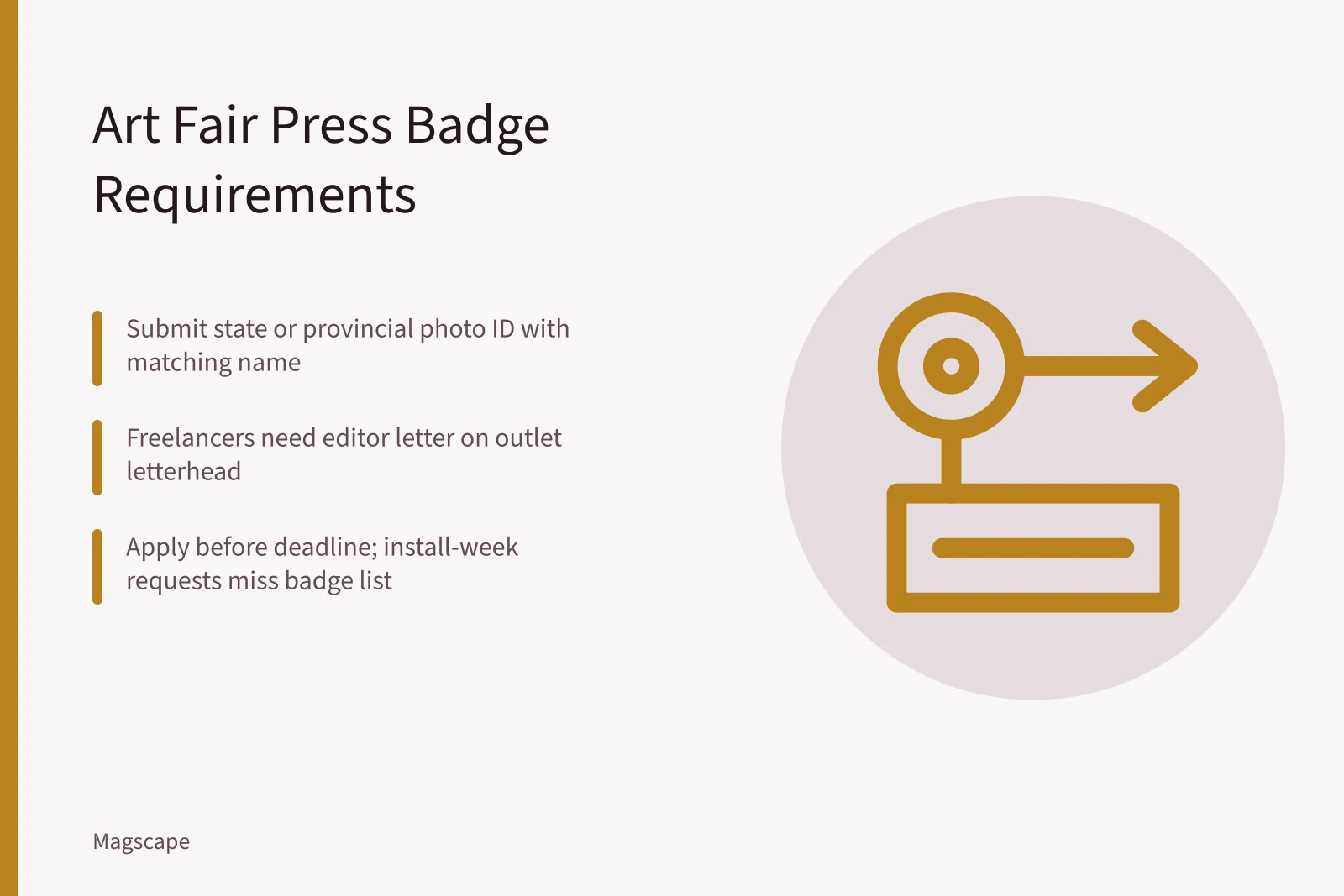Press badge accreditation checklist for art fair reporters. Press Accreditation for US Art Fairs: What Reporters Need Before Applying