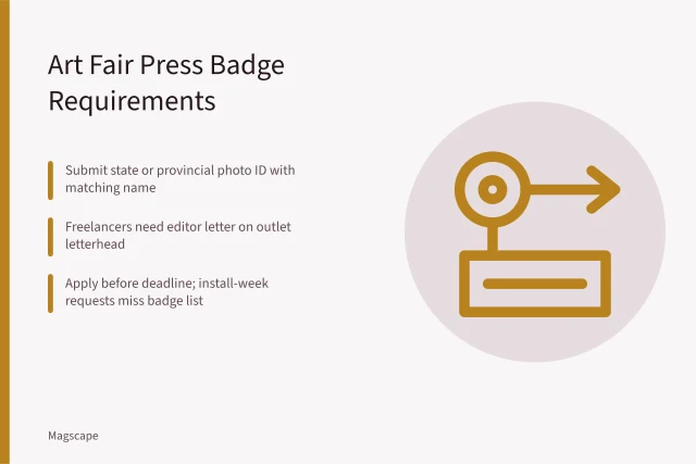 Press badge accreditation checklist for art fair reporters. Press Accreditation for US Art Fairs: What Reporters Need Before Applying