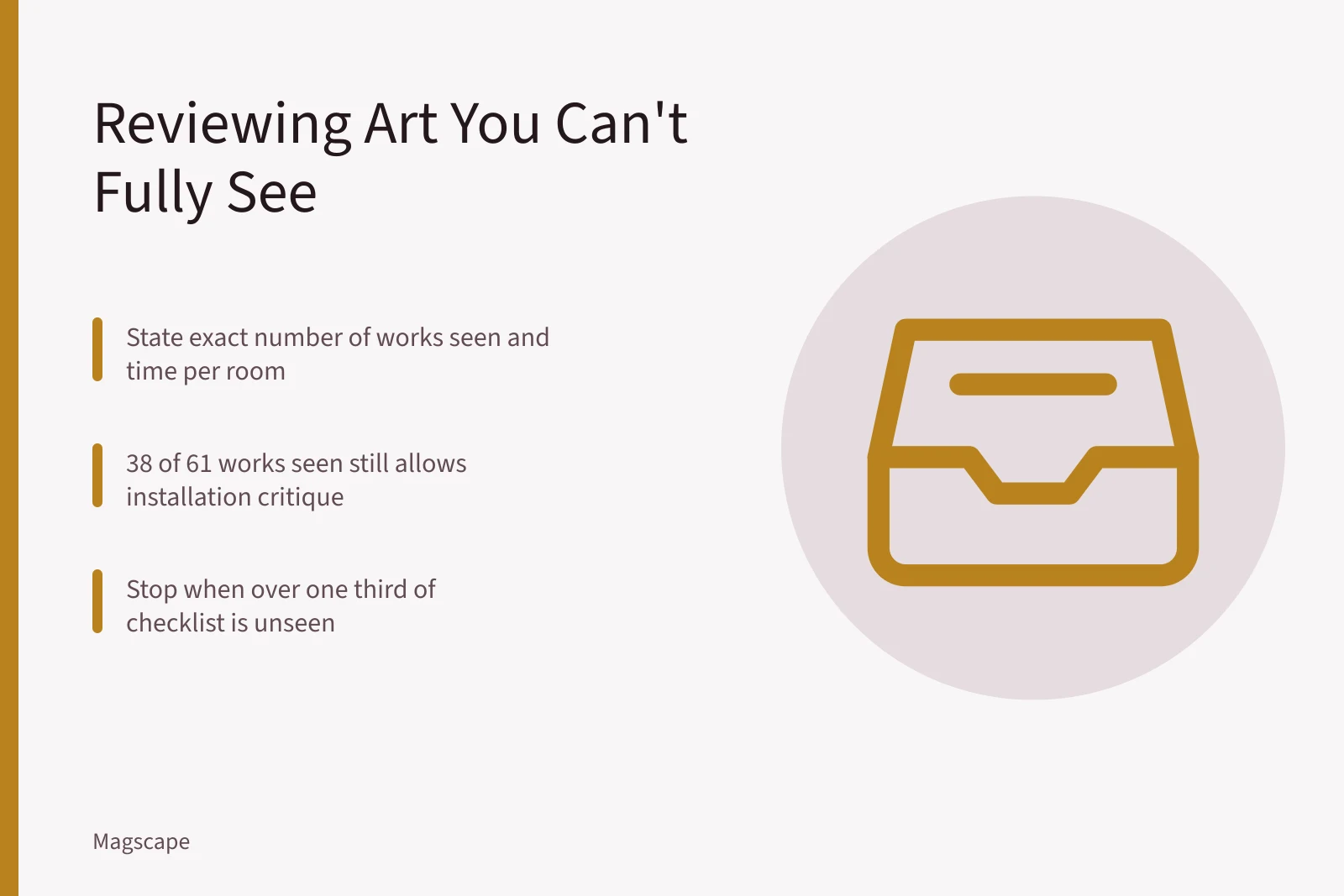 Checklist and gallery notes for reviewing a partial art retrospective. How to Review an Artist’s Retrospective When You Can’t See Every Work